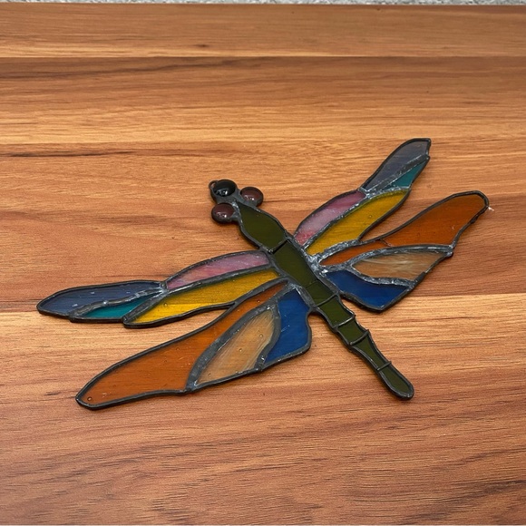 Vintage Stained Glass Dragonfly Window Hanging Sun Catcher 9”X6” Needs REWORK - Picture 5 of 11